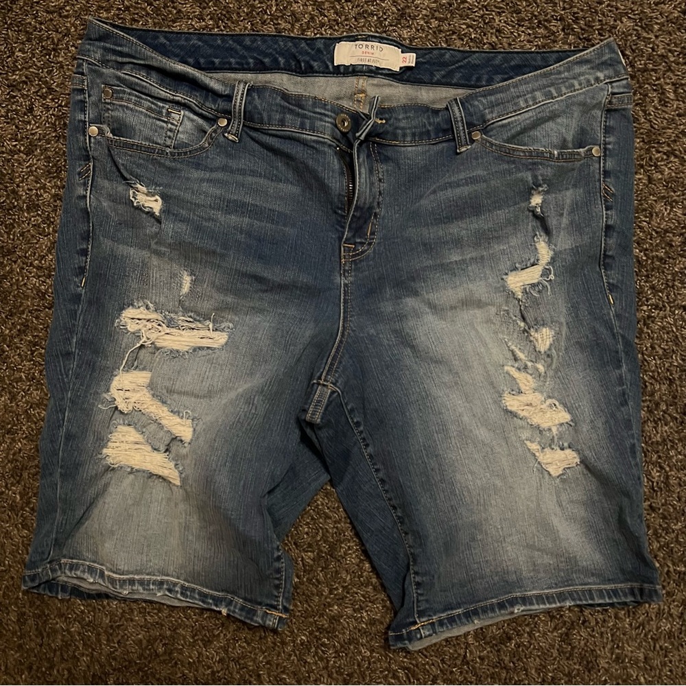 Torrid Blue Jean Shorts Distressed